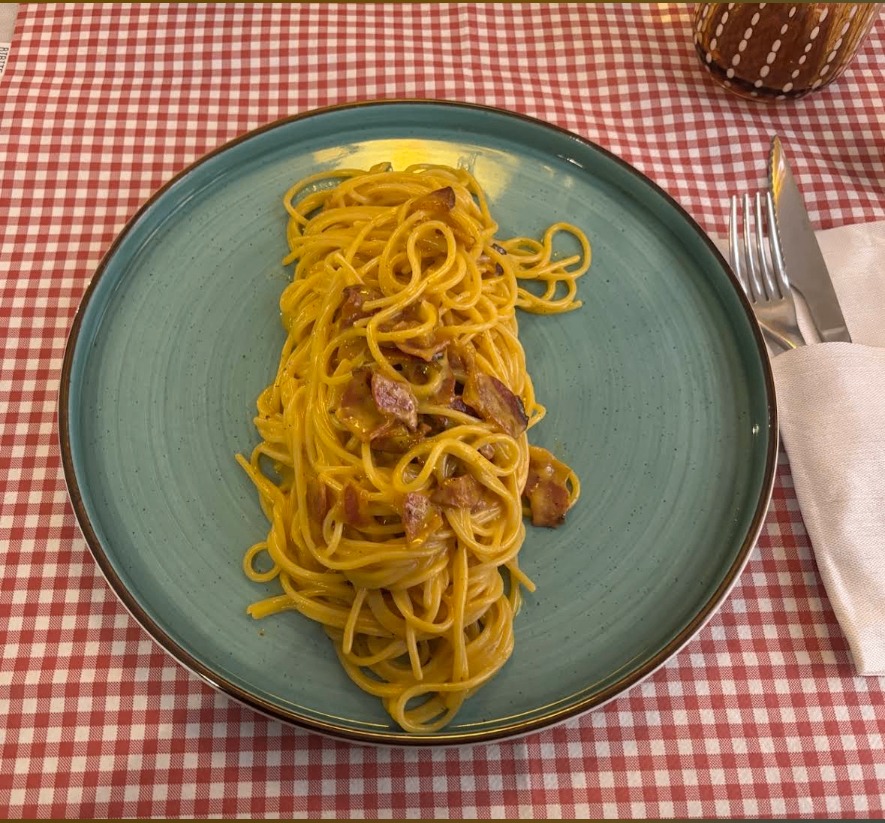 Spaghetti alla carbonara con guanciale croccante